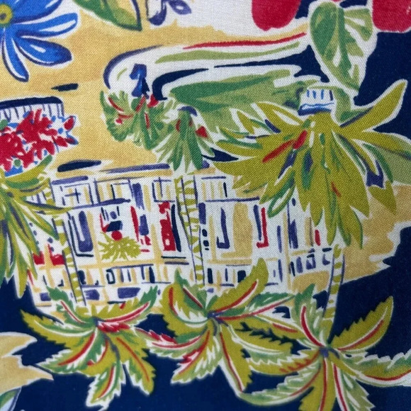 Campia Moda Vintage Hawaiian Floral Landscape 100% Rayon Camp Shirt Size Medium - Picture 3 of 7